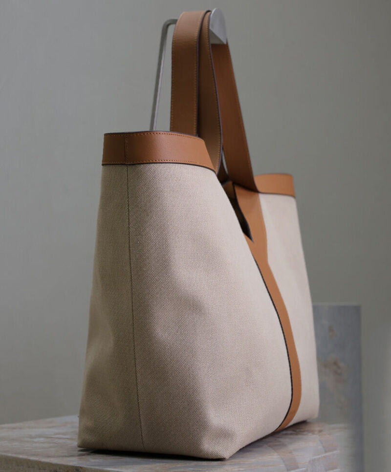 Saint Laurent Y Leather And Canvas Tote Bag Coffee